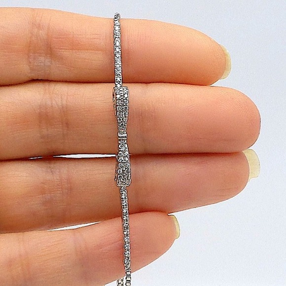 Silver Bracelet, Bow Tie Bracelet, Bowknot Bracelet, Cubic Zirconia, Anniversary - Picture 4 of 16